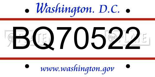 BQ70522 District Of Columbia License Plate