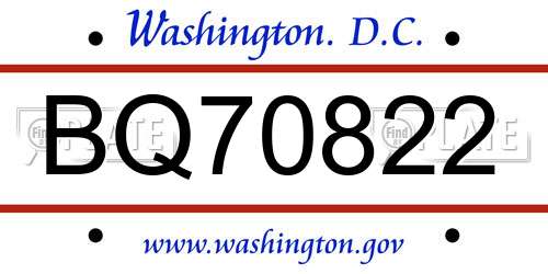 BQ70822 District Of Columbia License Plate