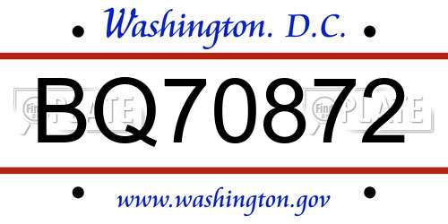 BQ70872 District Of Columbia License Plate