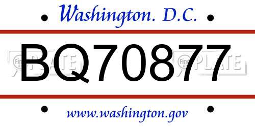 BQ70877 District Of Columbia License Plate