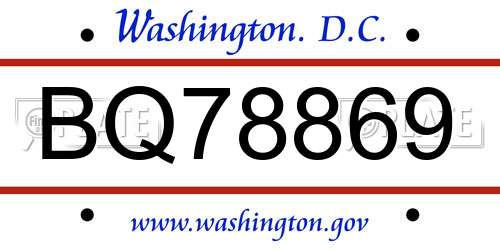 BQ78869 District Of Columbia License Plate