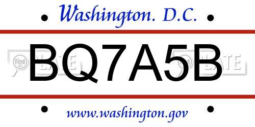 BQ7A5B District Of Columbia License Plate