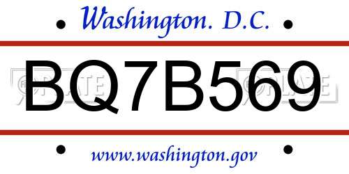 BQ7B569 District Of Columbia License Plate