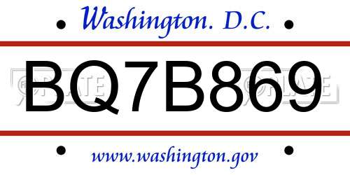BQ7B869 District Of Columbia License Plate