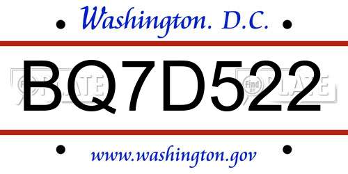 BQ7D522 District Of Columbia License Plate