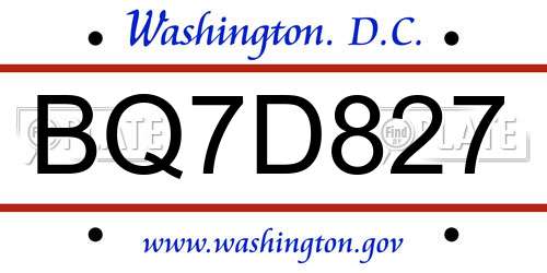 BQ7D827 District Of Columbia License Plate