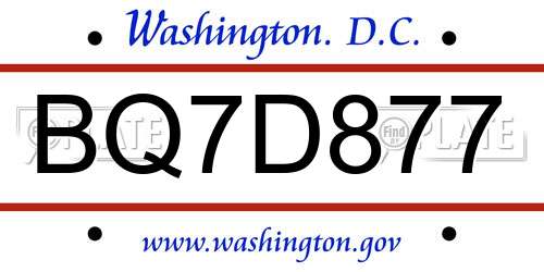 BQ7D877 District Of Columbia License Plate