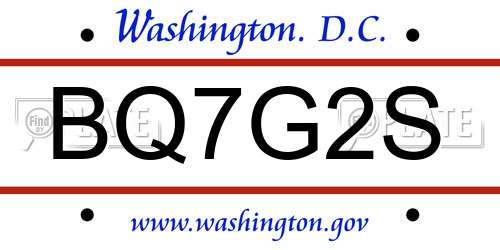BQ7G2S District Of Columbia License Plate