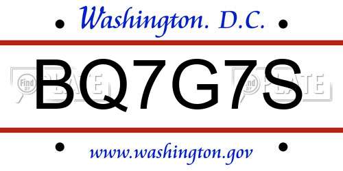 BQ7G7S District Of Columbia License Plate