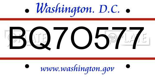 BQ7O577 District Of Columbia License Plate