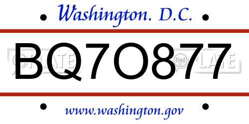 BQ7O877 District Of Columbia License Plate