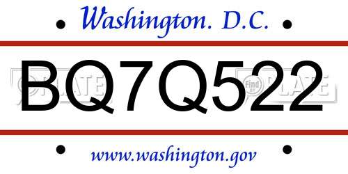 BQ7Q522 District Of Columbia License Plate