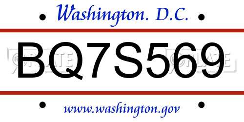 BQ7S569 District Of Columbia License Plate