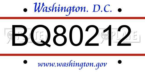BQ80212 District Of Columbia License Plate