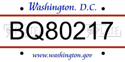 BQ80217 District Of Columbia License Plate