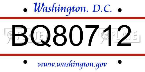 BQ80712 District Of Columbia License Plate