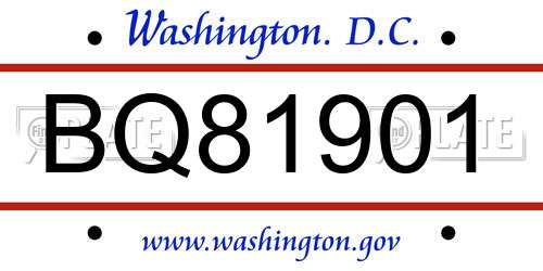 BQ81901 District Of Columbia License Plate