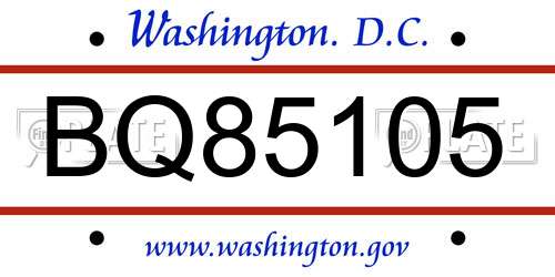 BQ85105 District Of Columbia License Plate