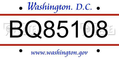 BQ85108 District Of Columbia License Plate