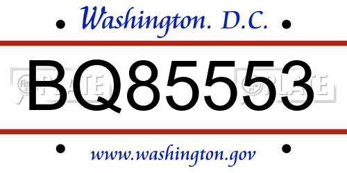 BQ85553 District Of Columbia License Plate