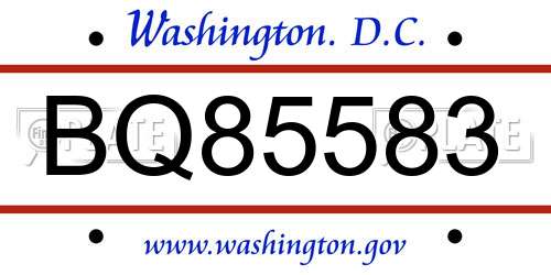BQ85583 District Of Columbia License Plate