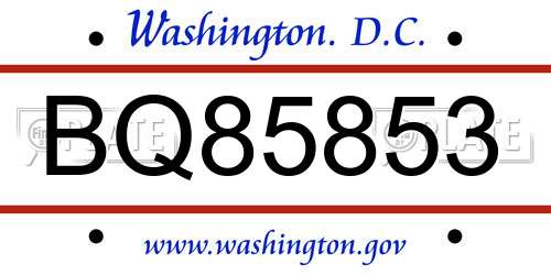 BQ85853 District Of Columbia License Plate