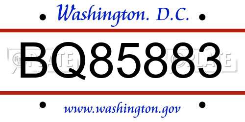BQ85883 District Of Columbia License Plate