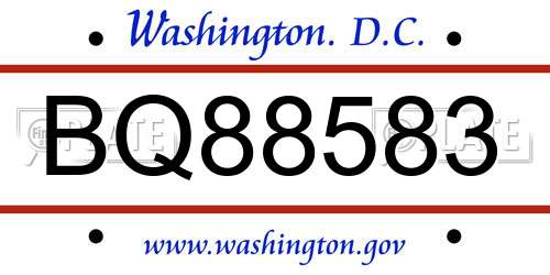 BQ88583 District Of Columbia License Plate