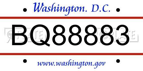 BQ88883 District Of Columbia License Plate