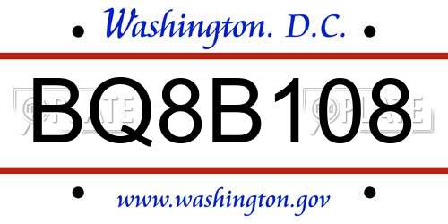 BQ8B108 District Of Columbia License Plate
