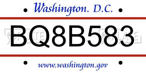 BQ8B583 District Of Columbia License Plate