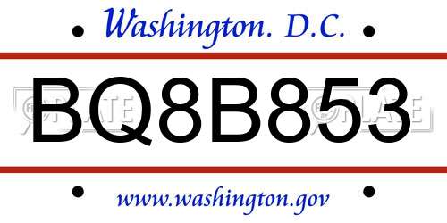 BQ8B853 District Of Columbia License Plate