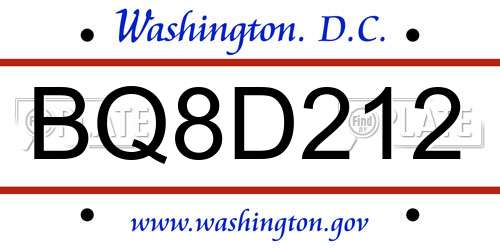 BQ8D212 District Of Columbia License Plate