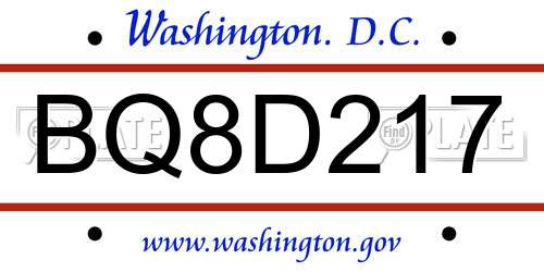 BQ8D217 District Of Columbia License Plate