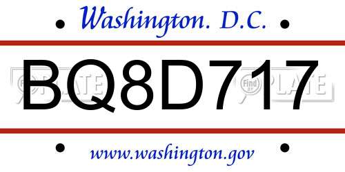 BQ8D717 District Of Columbia License Plate