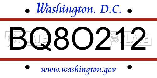 BQ8O212 District Of Columbia License Plate