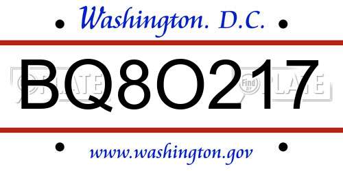 BQ8O217 District Of Columbia License Plate