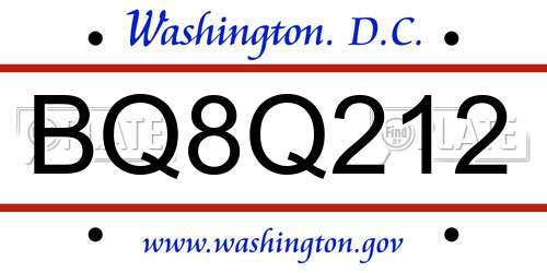 BQ8Q212 District Of Columbia License Plate