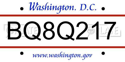 BQ8Q217 District Of Columbia License Plate