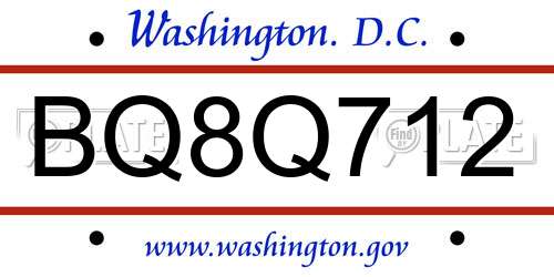 BQ8Q712 District Of Columbia License Plate