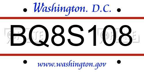 BQ8S108 District Of Columbia License Plate