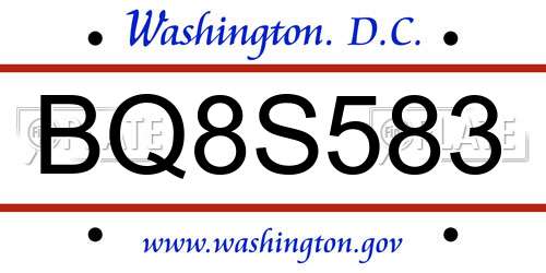 BQ8S583 District Of Columbia License Plate