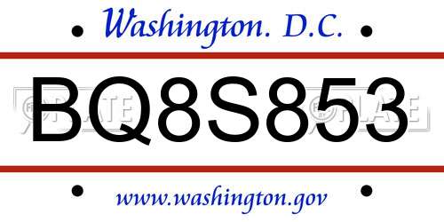 BQ8S853 District Of Columbia License Plate