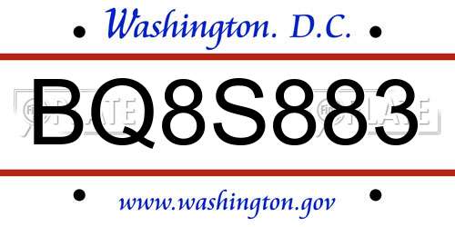 BQ8S883 District Of Columbia License Plate