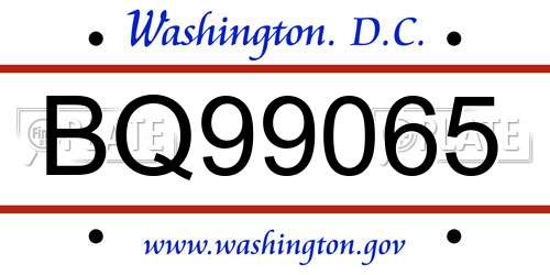 BQ99065 District Of Columbia License Plate