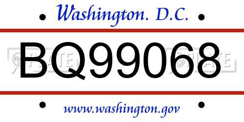 BQ99068 District Of Columbia License Plate