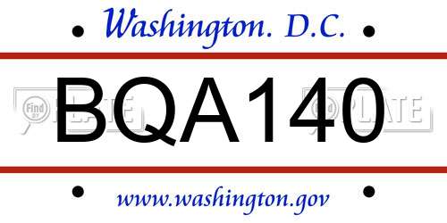 BQA140 District Of Columbia License Plate