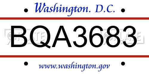 BQA3683 District Of Columbia License Plate