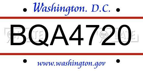 BQA4720 District Of Columbia License Plate