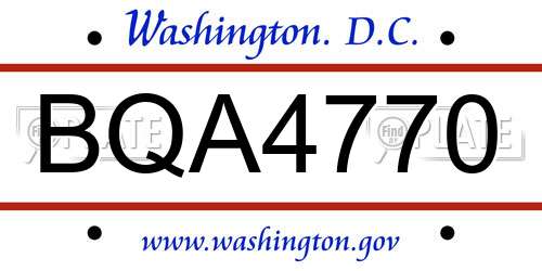 BQA4770 District Of Columbia License Plate